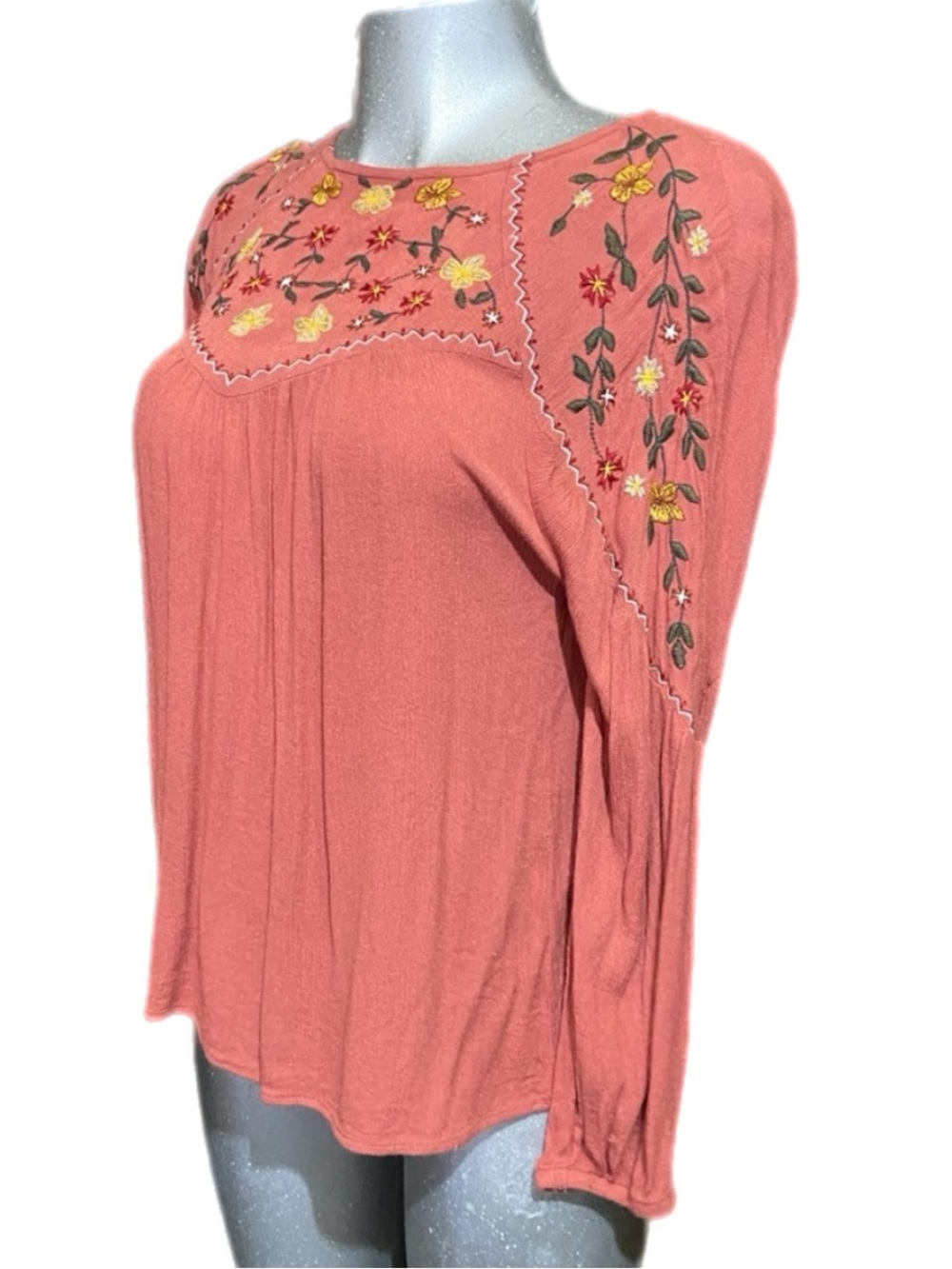 Serene Bohemian Embroidered Floral Peasant Top Bohemian Milkmaid Oversized XS